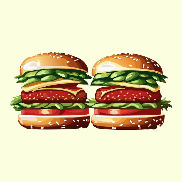 Vettore burger vettoriale cipolla vegetali disegnati uova pasti spuntini illustrazione di cartoni animati deliziosa carne formaggio api