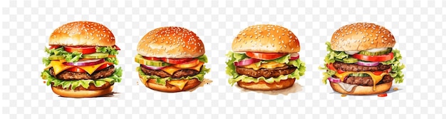 Burger watercolor vector element set transparent isolated generative ai