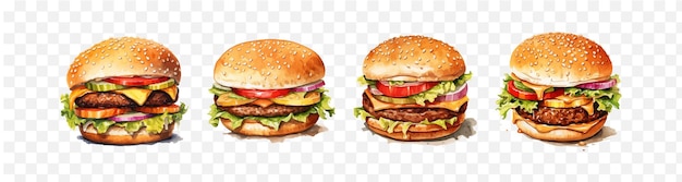 Vector burger watercolor vector element set transparent isolated generative ai