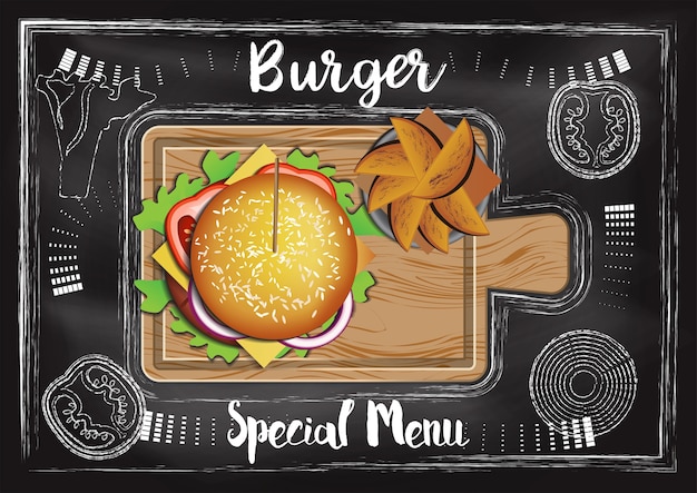 Burger with chalkboard background