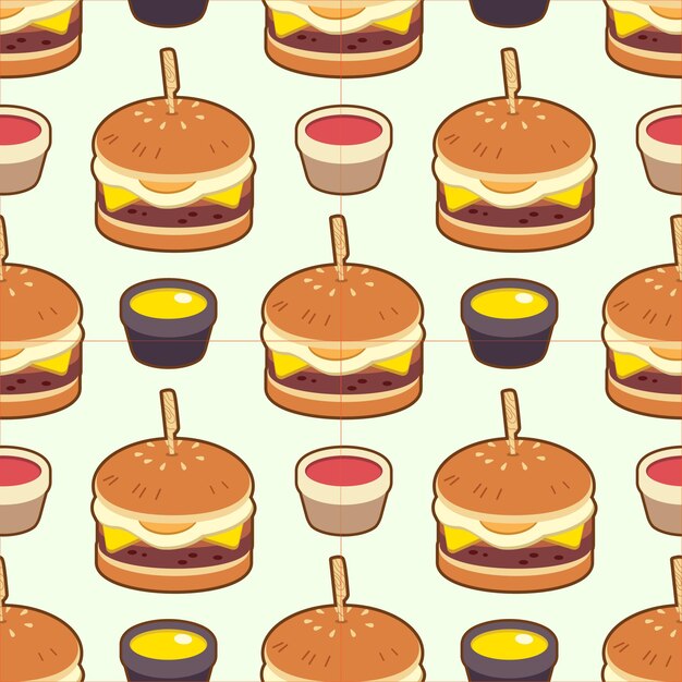 ベクトル チリソースとケチャップのハンバーガーのシームレスパターン
