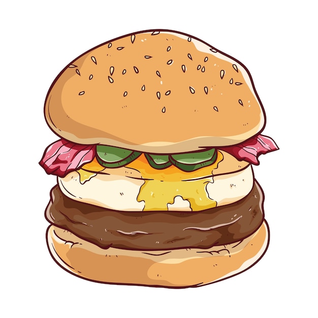 Vettore hamburger con illustrazione di uova e pancetta