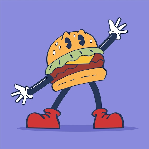 Vector burger with sesame dancing cute cartoon style