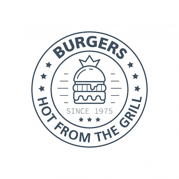 Vector burgers badge design, vector line art illustration