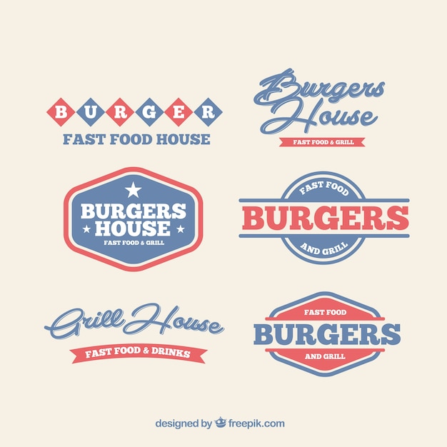 Burgers bar logos in blue and red colors