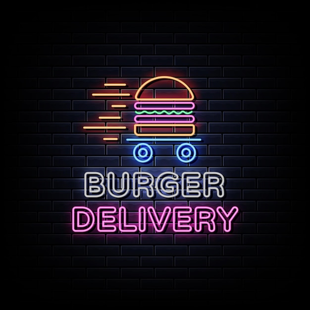 Burgers delivery neon sign  .