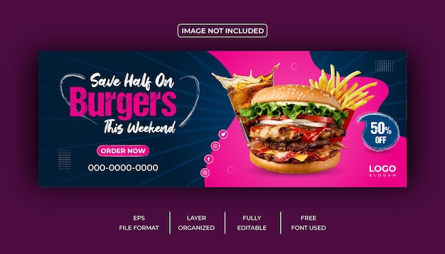 Обложка Facebook с гамбургерами и едой или шаблон баннера ресторана