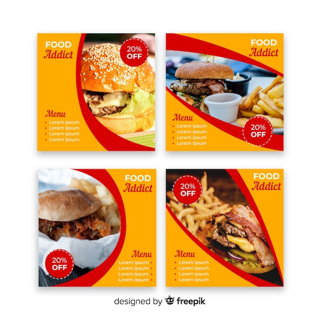 Vector burgers instagram post collection with photo