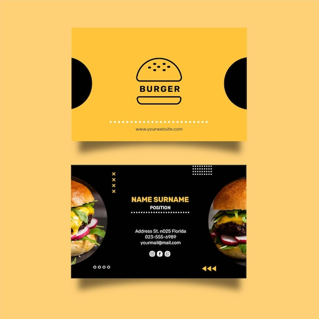 burgers restaurant double-sided horizontal business card template