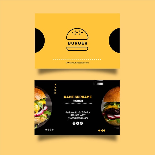 Burgers restaurant double-sided horizontal business card template