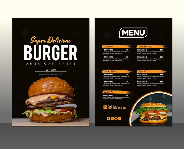 Vector burgers restaurant menu sjabloonontwerp