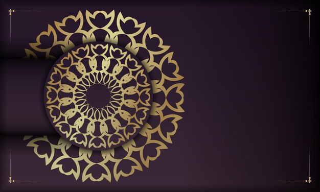 Vector burgundy background with abstract gold ornaments and place for logo or text