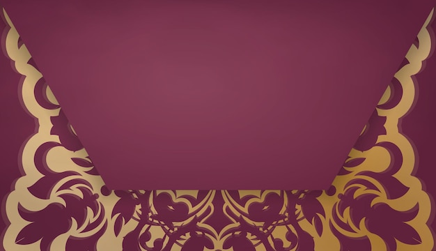 Vector burgundy background with antique gold ornaments and logo space