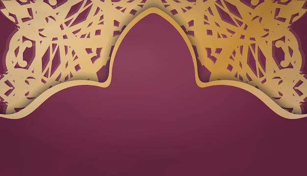 Burgundy background with antique gold ornaments and place for logo or text