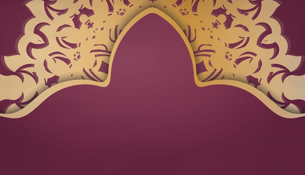 Burgundy background with indian gold ornaments for design under your logo or text