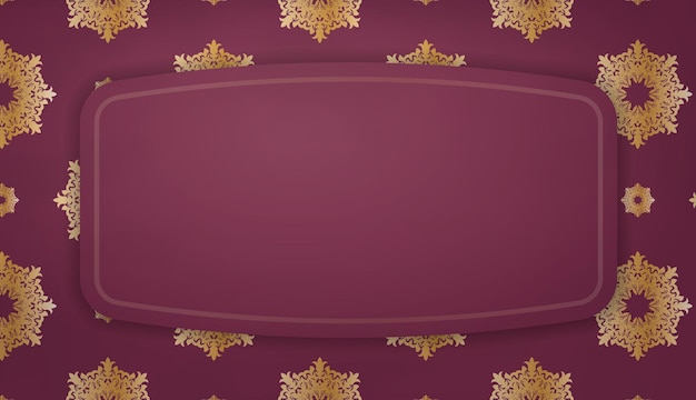 Burgundy background with vintage gold ornament for design under your logo or text