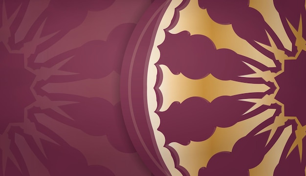 Burgundy banner template with gold mandala ornament and place for your logo