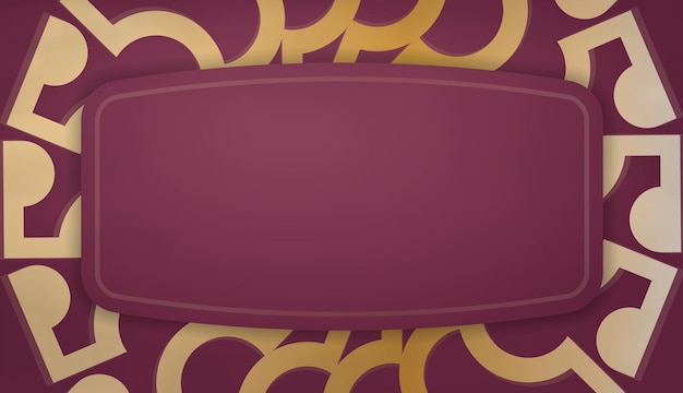 Burgundy banner template with golden mandala pattern and place for your logo or text