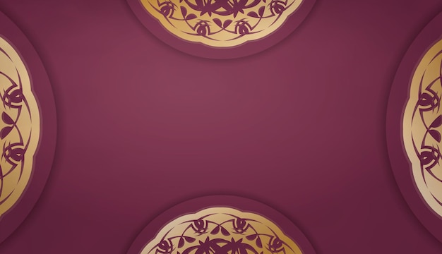 Burgundy banner template with greek gold pattern for design under the text