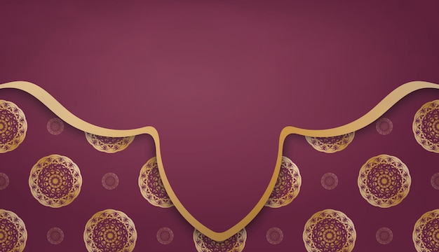 Burgundy banner template with vintage gold ornament for under logo design