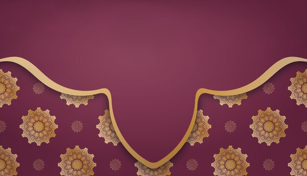 Бордовый баннер с роскошным золотым узором и местом для вашего логотипа
