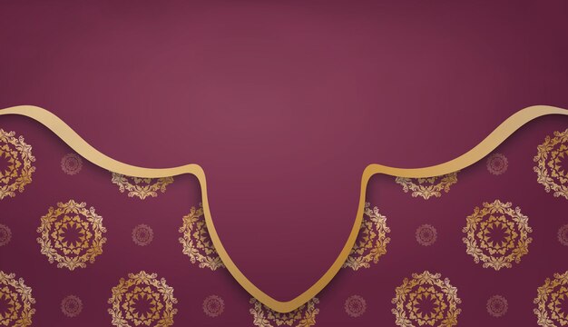 Бордовый баннер с античным золотым узором и местом для вашего логотипа или текста