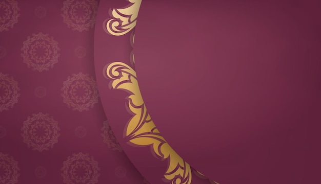 Burgundy banner with antique gold pattern and place for logo or text