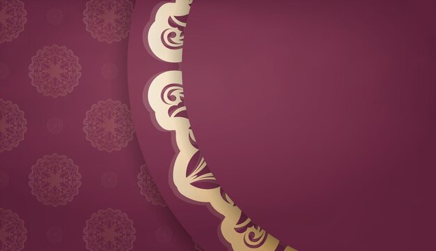 로고 또는 텍스트 아래 디자인을 위한 인도 골드 패턴이 있는 부르고뉴 배너