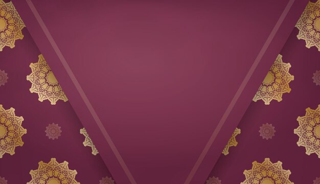 Vector burgundy banner with indian gold pattern for design under the text