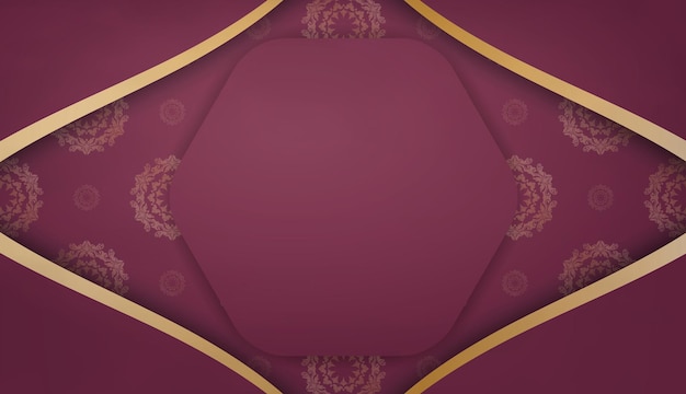 Vector burgundy banner with mandala with gold ornament and place for logo or text