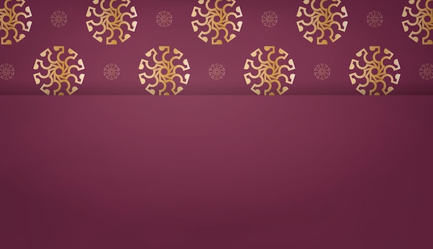 Бордовый баннер с винтажным золотым узором для дизайна под ваш текст