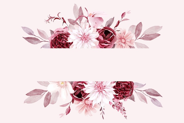 Vector burgundy and blush floral frame watercolor illustration