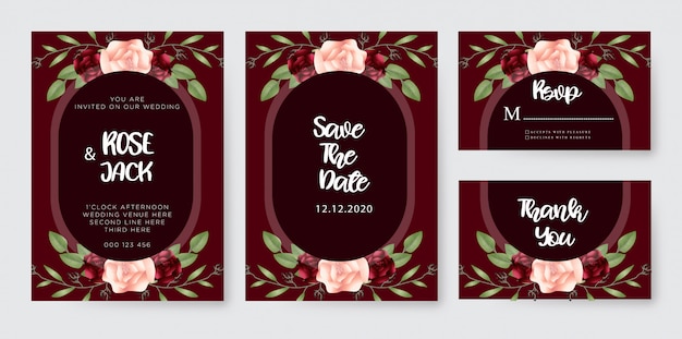 부르고뉴와 홍당무 수채화 꽃 결혼식 초대 카드