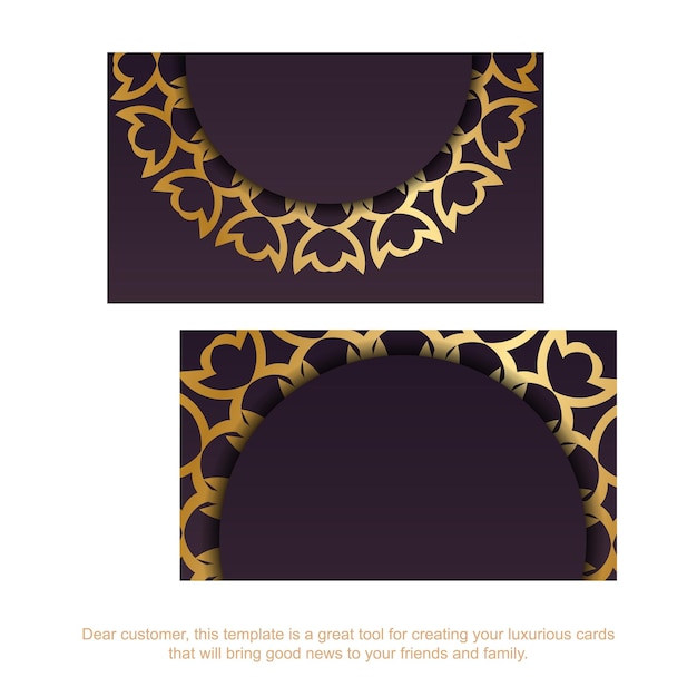 Burgundy business card template with luxurious gold pattern for your business.