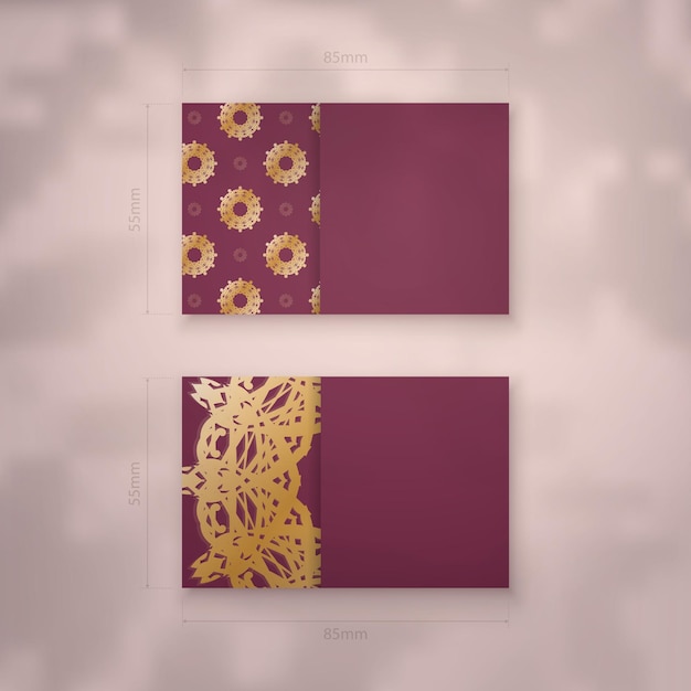 Burgundy business card template with vintage gold pattern for your personality.