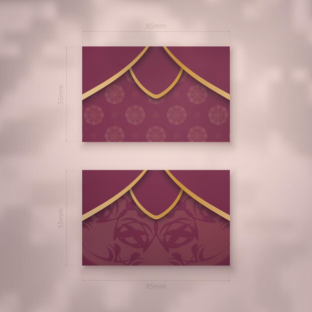 Burgundy business card with greek gold ornaments for your business.