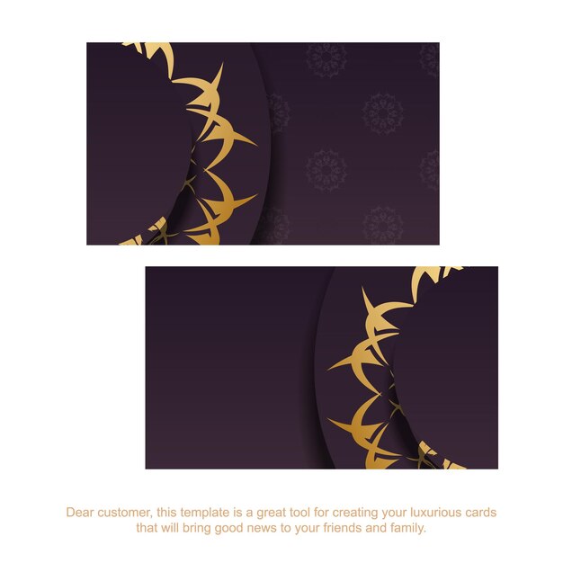 Burgundy business card with indian gold pattern for your business.