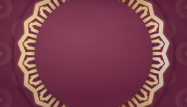 Burgundy color banner template with abstract gold pattern for design under logo or text