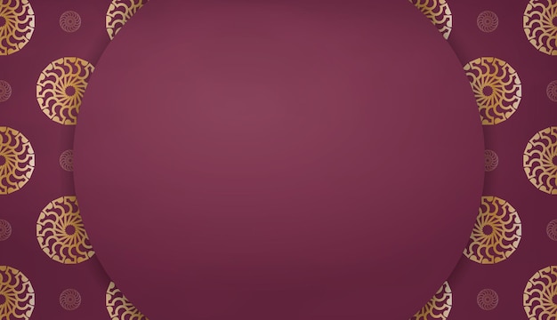 Modello di banner color bordeaux con ornamenti greci in oro per logo o design di testo