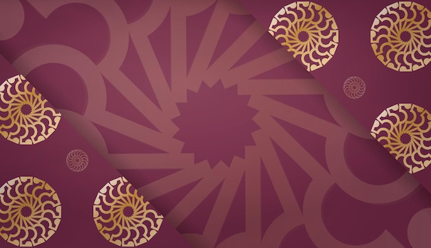 Burgundy color banner template with mandala gold pattern for design under logo or text