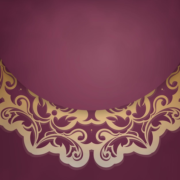 Burgundy color card with luxurious gold pattern for your design.