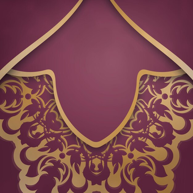 Burgundy greeting card with greek gold pattern for your design.