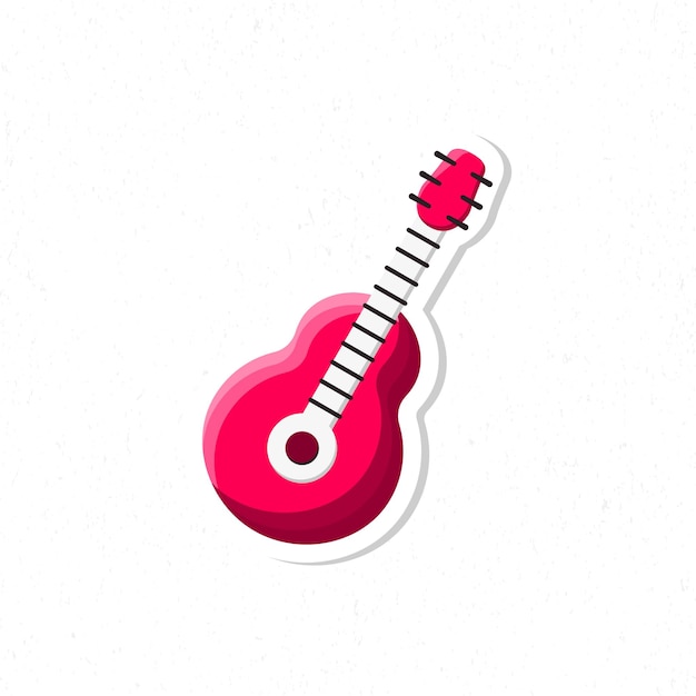 Burgundy ukulele flat cartoon icon illustration. Sticker design.