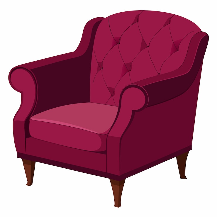 Vector burgundy velvet armchair isolated on white background