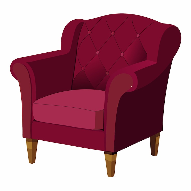 Vector burgundy velvet armchair isolated on white background