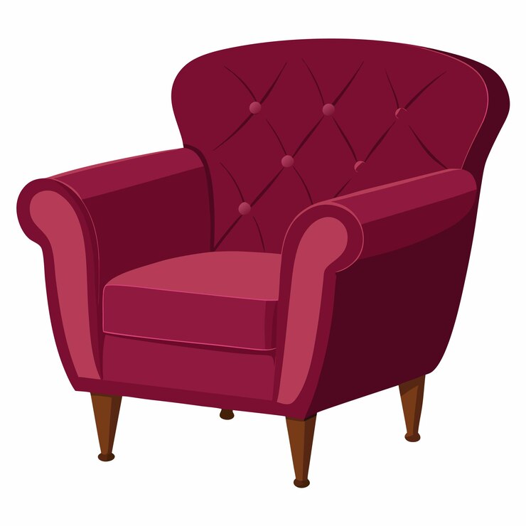 Vector burgundy velvet armchair isolated on white background
