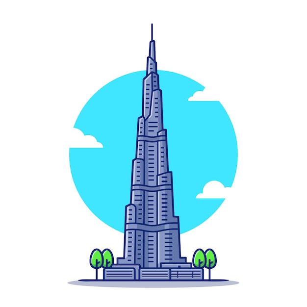 Burj khalifa cartoon   icon illustration. famous building traveling icon concept isolated  . flat cartoon style