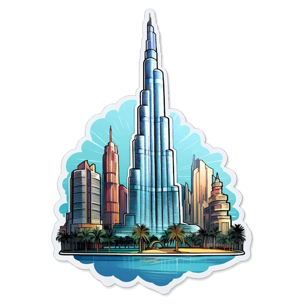 Vector the burj khalifa illustration sticker on white background