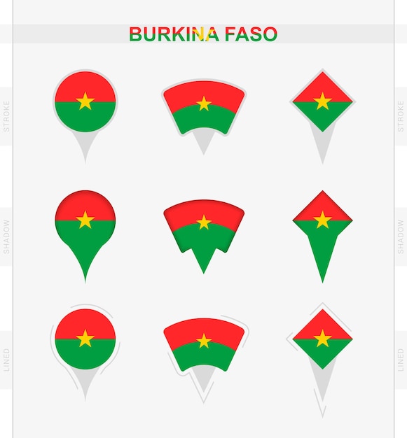 Bandiera del burkina faso set di icone di posizione della bandiera del burkina faso