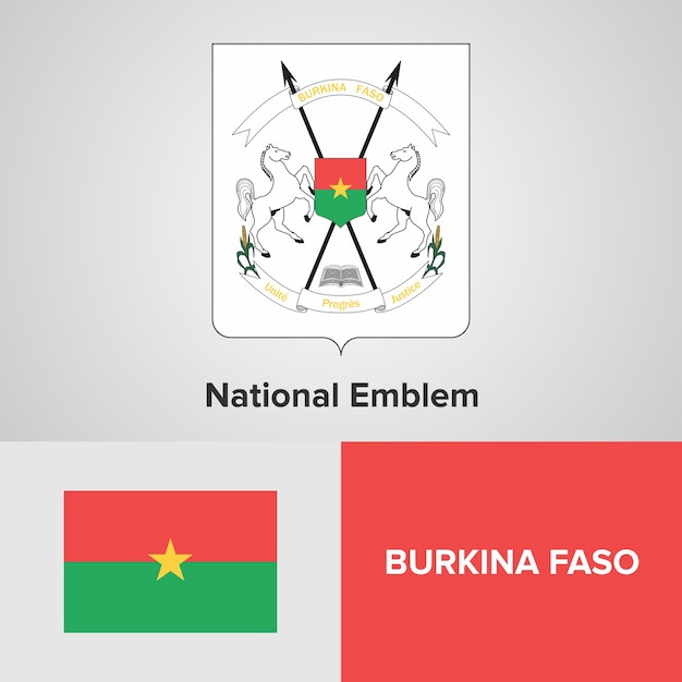 Vettore bandiera del burkina faso e emblema nazionale